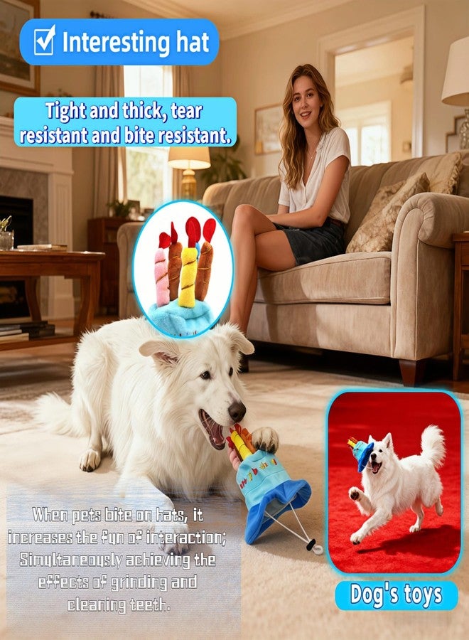 RyanDesign Pet Birthday Hat with Sound Generator, Blue Plush Cake Design with 5 Candles, Adjustable Party Hat for Dogs and Cats, 7.09 x 3.54 x 2.56Inch（Blue） - Image 2